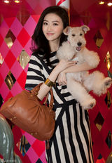 组图：景甜出席品牌欢乐嘉年华 条纹短裙显知性