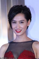 组图：朱茵挤深沟捞金 性感红唇亮相代言