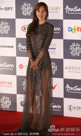 组图：金雅中灰色纱裙秀美腿 携池城亮相釜山红毯