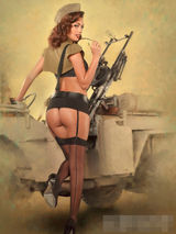 组图：艳星罗茜-琼斯领衔军队风大片 美胸翘臀诱人