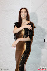 组图：吴佩慈金色黑纱长裙亮相 身段优美气质佳