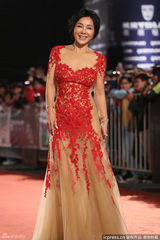组图：陈美凤蕾丝长裙亮相红毯与后辈竞艳