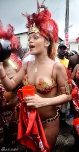 组图：蕾哈娜三点式上阵 遭粉丝背后大力抓奶