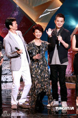 幻灯图：郑少秋与黄耀明等出席《劲歌金曲》录制