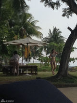 组图：高虎揽比基尼美女度假半裸推油