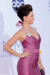 组图：艾美奖红毯 艾什莉-贾德高耸发髻与老公秀恩爱