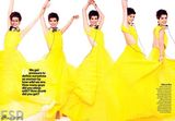 组图：安妮-海瑟薇大笑登杂志 明黄长裙炫色夺目