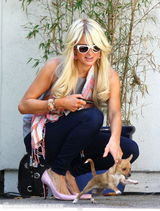 组图：帕丽斯-希尔顿怀揣两爱犬心花怒放玩得欢 