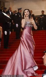 组图：范冰冰亮相红毯 粉色拖地长裙甜美高贵