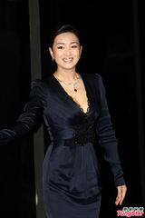 组图：巩俐黑色深V长裙亮相 身材性感气质优雅