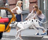 组图：迪亚兹红裙现身片场 OL范儿街边吹口哨