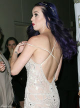 组图：凯蒂佩里蕾丝晚装似女神 肩带下滑秀乳沟