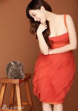 组图：金莎写真展淑女气质 与宠物猫可爱互动