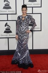 组图：宝拉-巴顿斑马纹长裙 胸前双狮抢眼