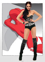 幻灯图：林赛-罗韩马甲胸衣秀豪乳 造型狂野奔放