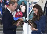 组图：凯特王妃着蓝裙优雅 爱心爆表频逗汪星人