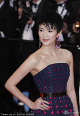 组图：章子怡亮相戛纳红毯 短发造型清爽干练