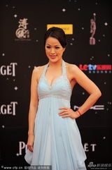 组图：金像奖红毯女主持蓝裙自摸美胸抢镜