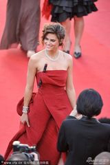 组图：名模戛纳助阵红毯 胸前别铁棍标新立异