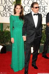 高清图：朱莉闪片绿裙华丽 皮特墨镜遮面耍个性