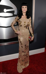 高清组图：第52届格莱美红毯 凯蒂-佩里大肆秀美背