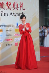 组图：张静初红裙甜美 挽李治廷现身红毯