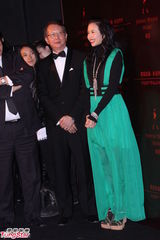 组图：莫文蔚宝石绿复古裙现身 与裘德-洛亲密畅聊