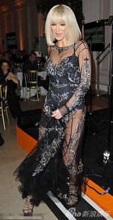 组图：萨拉-哈丁亮相慈善活动 蕾丝裙玩透视