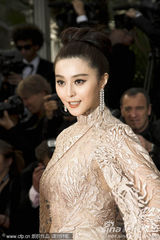 组图：范冰冰戛纳走秀 发髻复古蕾丝礼服妩媚优雅