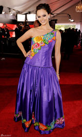 高清组图：格莱美红毯 Shaila Durcal绣花紫裙