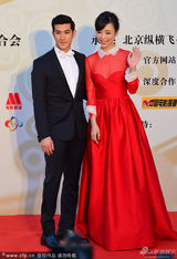 组图：张静初红裙甜美 挽李治廷现身红毯