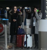 组图：佟丽娅素颜现身机场 等不到座驾打车离开