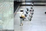 组图：刘诗诗机场飞奔取行李险摔跤