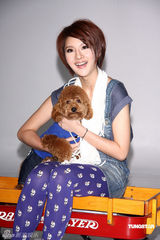 幻灯图：郭静短发清爽干练 宣传照与爱犬一同入镜 