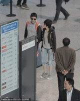 组图：陆毅鲍蕾打扮默契 机场出行牵手秀恩爱