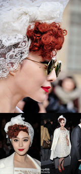 组图：范冰冰亮相巴黎时装周 白衣红唇装扮复古