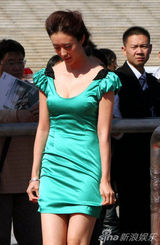 组图：兽兽连衣短裙优雅亮相 低胸装微泄春光