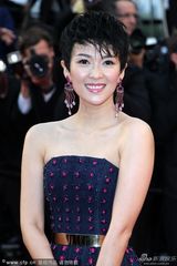 组图：章子怡亮相戛纳红毯 短发造型清爽干练