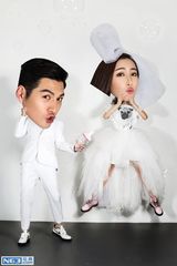组图：杜若溪搞怪婚纱照 与严屹宽互换角色