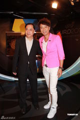 组图：李克勤粉红西装现身主持足球节目