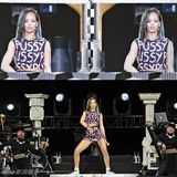 组图：蕾哈娜穿脏话衣开唱 撕衣露性感内衣