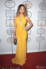 组图：克里斯蒂娜-泰根深V长裙大胸抢眼