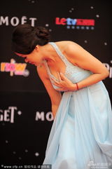 组图：金像奖红毯女主持蓝裙自摸美胸抢镜