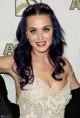 组图：凯蒂佩里蕾丝晚装似女神 肩带下滑秀乳沟