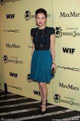 高清组图：章子怡蓝裙亮相奥斯卡预热派对