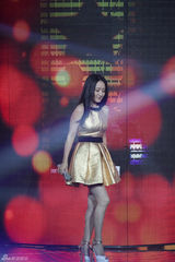 组图：杨钰莹黄金甲连衣裙主持 上围激增秀美腿