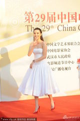 组图：小宋佳亮相金鸡红毯 白色抹胸裙俏丽