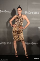 组图：钟丽缇台湾走秀 性感豹纹洋装搭配红唇