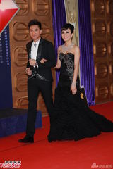 组图：杨怡复古黑裙红毯抢镜 马国明西服别致