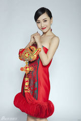 组图：杨蓉新春时尚写真 着优雅灯笼小礼服拜年
